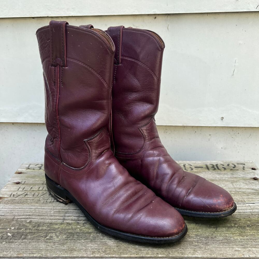 Justin Merlot Wine colored roper pull on cowgirl western boots 6 1/2 A